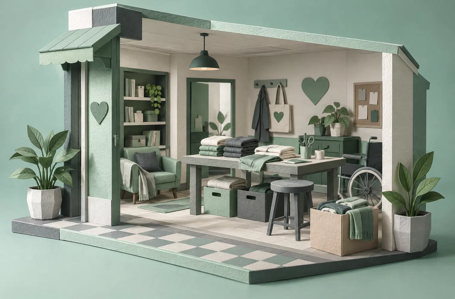 Illustration of care service businesses and their working space
